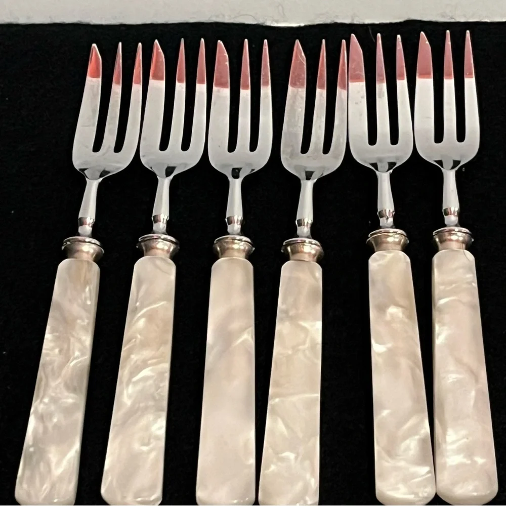 Vintage Faux Mother of Pearl Fork Knife and Pie Server Set